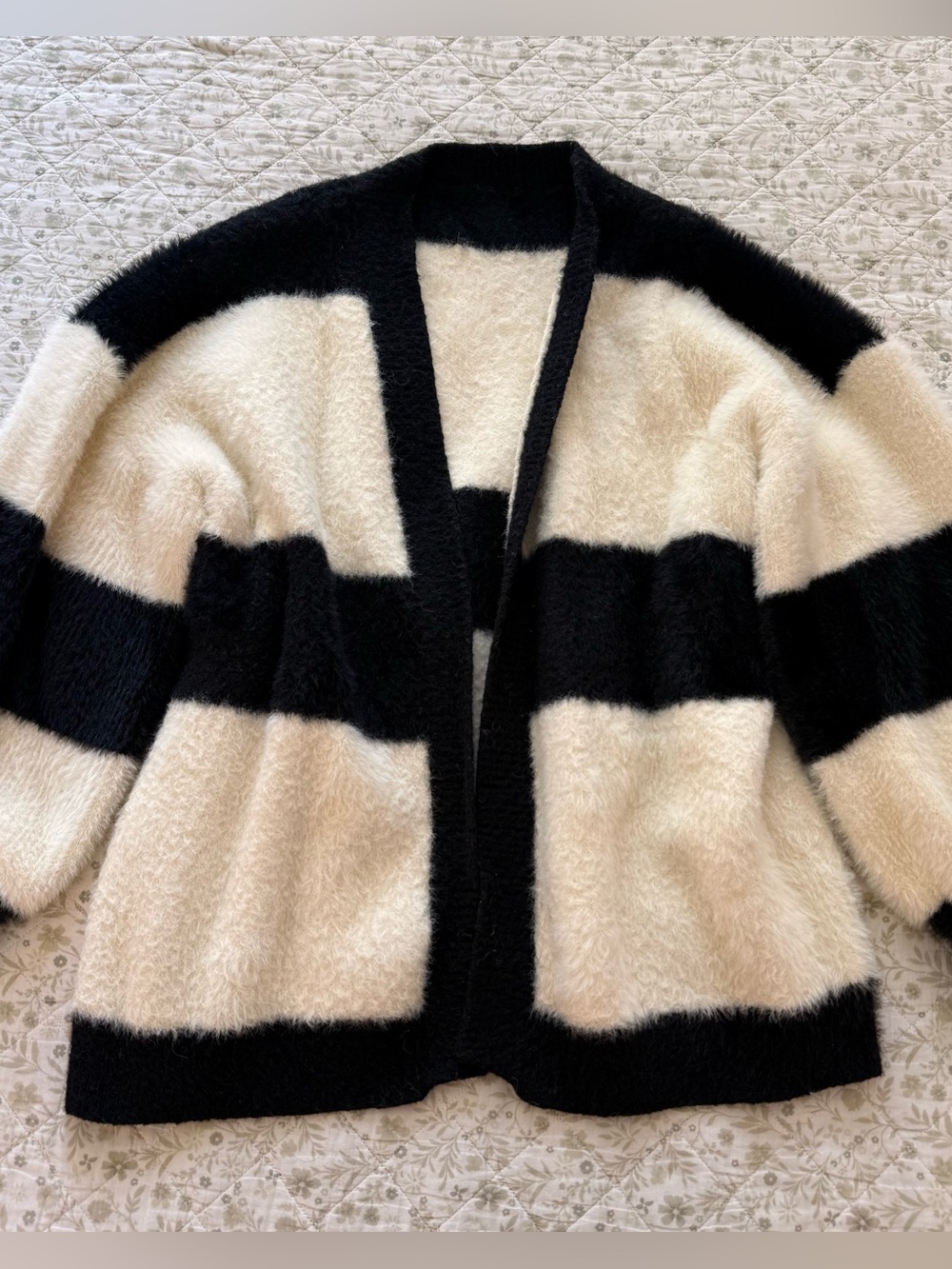 Black and White striped faux fur cardigan